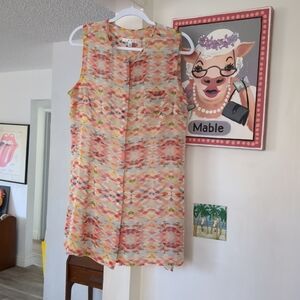 CAbi Sleeveless Sheer Top Blouse Multicolor Shirt Women Size L 